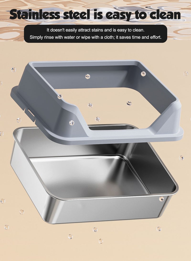 كيدل صندوق رمل قطط من الفولاذ المقاوم للصدأ مع حوض معدني ذو جوانب عالية لحيوانات صغيرة مع مجرفة غير لاصقة - Image 5